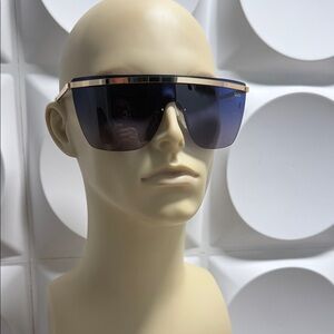 QUAY Shield Visor Sunglasses with Gold Trim and Blue Gradient Lenses